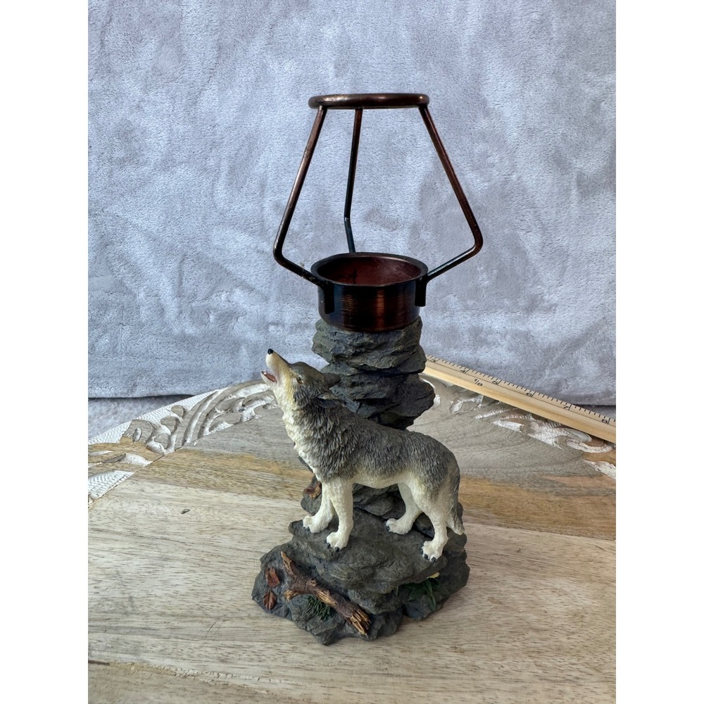 Westland Giftware Howling Wolf Oil Warmer Tea Light Holder Resin Rustic Lodge